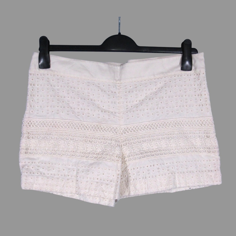 LOFT ANN TAYLOR Off-White TWILL Zip Side EYELETS Dressy THE RIVIERA SHORTS Sz 8